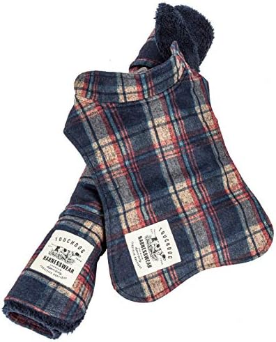 Touchdog  2In1 Tartan Plaided Dog Jacket With Matching Reversible Dog Mat, Navy Plaid  Xsmall