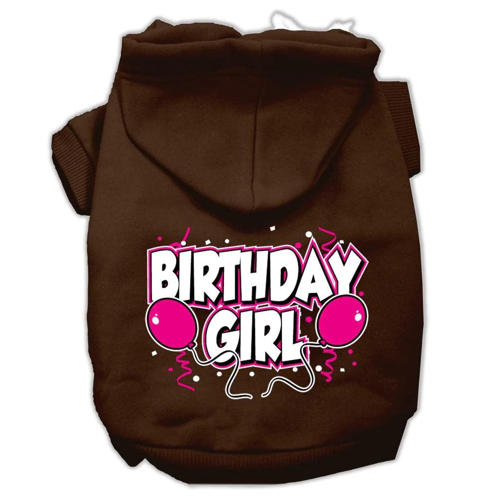 Pet, Dog & Cat Hoodie Screen Printed, 'Birthday Girl' Brown Xs (0-3 Lbs.)