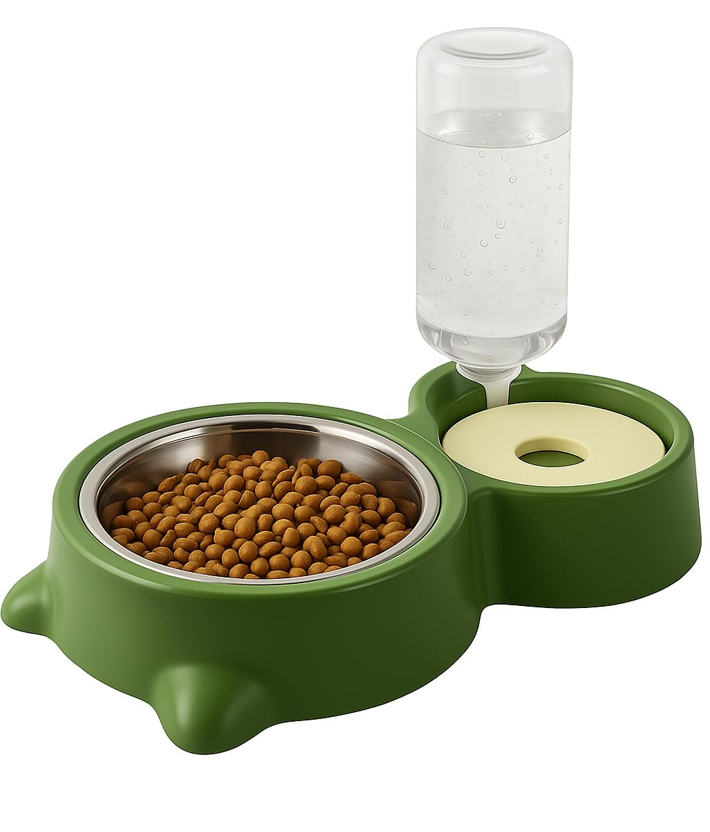 Tukloz 2 In 1 Double Dog Cat Bowls Water Bowl Set With Automatic Water Dispenser Bottle Super Detachable Stainless Steel Food Bo