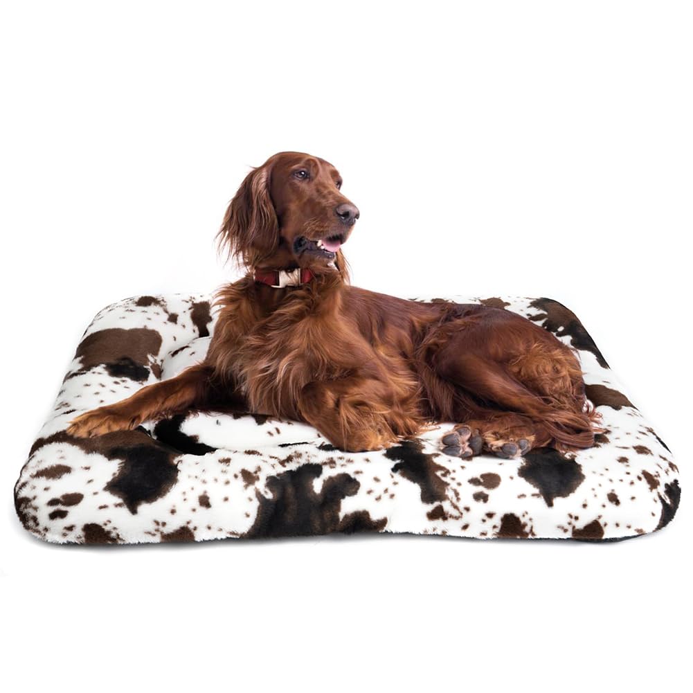 Uligota Dog Bed Crate Pad Soft Dog Crate Mat For Large Dogs Soft Dog Bed Anti Slip Kennel Pad, White/Brown