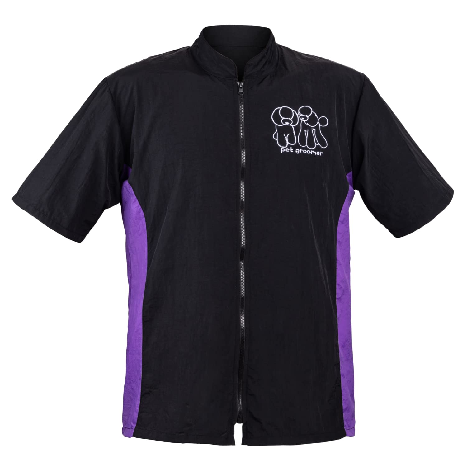 Noverlife Pet Grooming Workwear With Full Zipper, M Size, Anti-Static Pet Beautician Work Clothes, Lightweight Hair Repellent Shirt Style Pet Groomer Smock For Dog Cat Grooming Shop