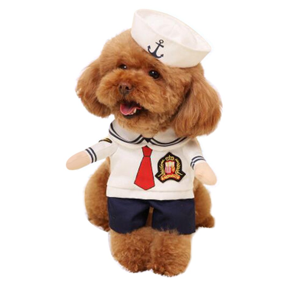 Nacoco Dog Sailor Costumes Navy Suit With Hat Halloween Christmas Pet Costumes For Puppy And Cat(L)