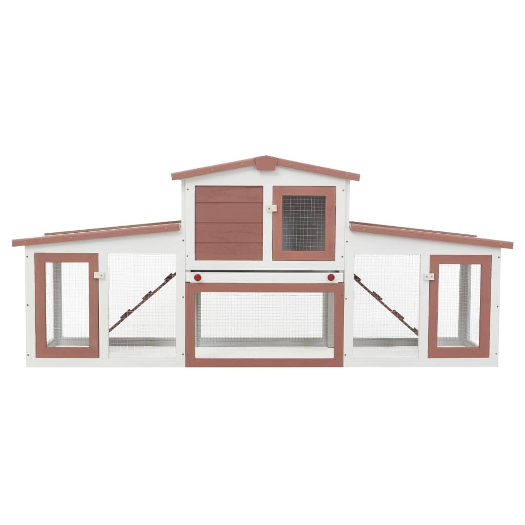 vidaXL Outdoor Large Rabbit Hutch - Wood | Brown and White | 80.3&quot;x17.7&quot;x33.5&quot; | Base for Small Animals | Painted Fir Wood | with Asphalt Roof | Lockable Doors | Removable Dropping Tray | Wood Hu...
