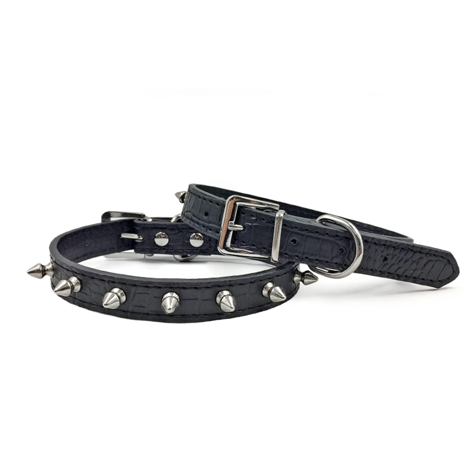 Enjoying Spiked Cat Collar, Leather Spikes Dog Collars For Cats Small Dogs, Adjustable Pet Collar With Rings, Black S