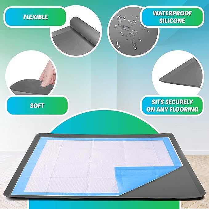 TidyFriend Dog Pad Holder Tray for 30 x 36 Inches Training Pads - 2 Pack, Silicon Wee Wee Pad Holder, No Spill Pee Pad Holder fo