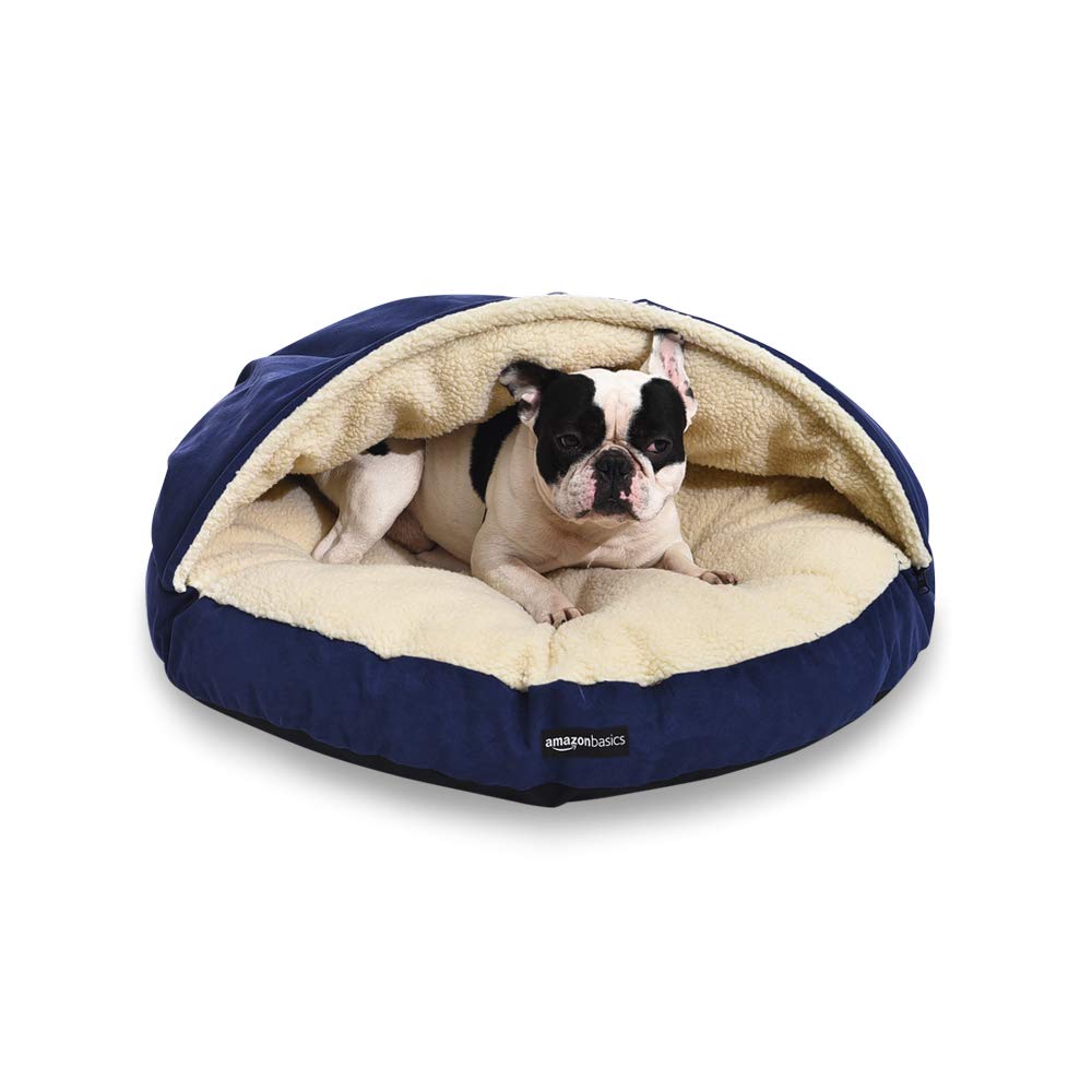 Amazon Basics Pet Cave Bed For Dog, With Removal Nesting Cave Cover, Fits Up To 35Lbs Pets, 30 X 30 X 12.5 Inches, Blue
