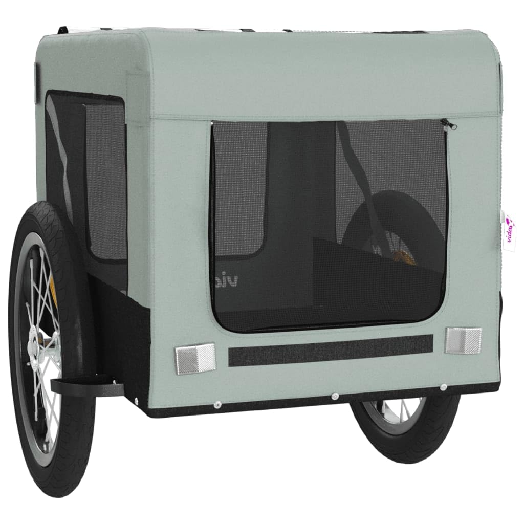 Vidaxl Pet Bike Cargo Trailer With Oxford Fabric And Iron Frame - Gray And Black - Ideal For Small Dogs, Groceries, And Equipment Transport