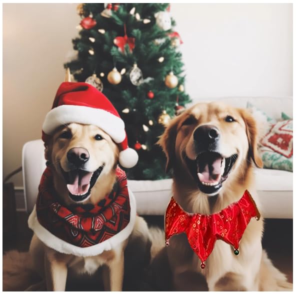 Bling Pet Dog Christmas Collar, Jingle Bell Dog Collar Christmas, Pet Holiday Accessories Xms Dog Bandana For Girl Boy With Six Bells, Large Red