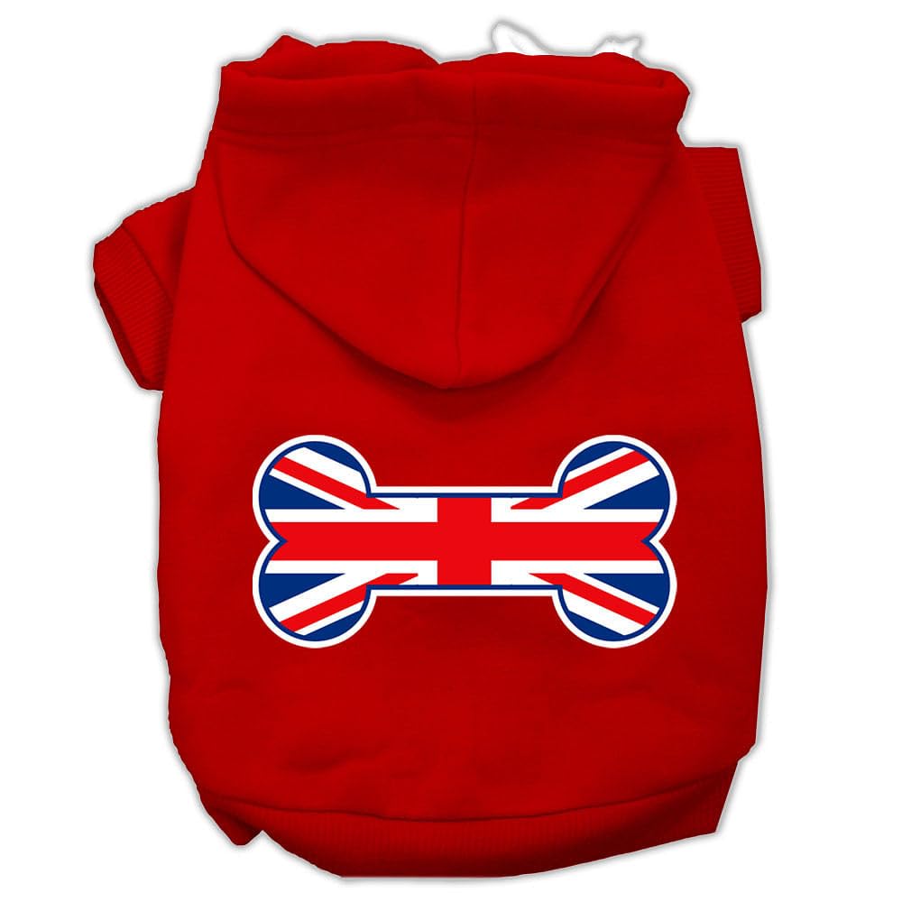Pet, Dog & Cat Hoodie Screen Printed, Bone Shaped Flag United Kingdom (Union Jack) Flag Red XL (14-20 lbs.)