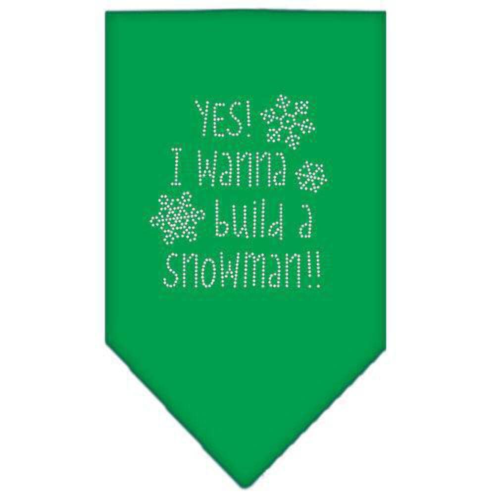 Christmas Pet and Dog Bandana Rhinestone, "Yes! I Want To Build A Snowman" Yellow Large