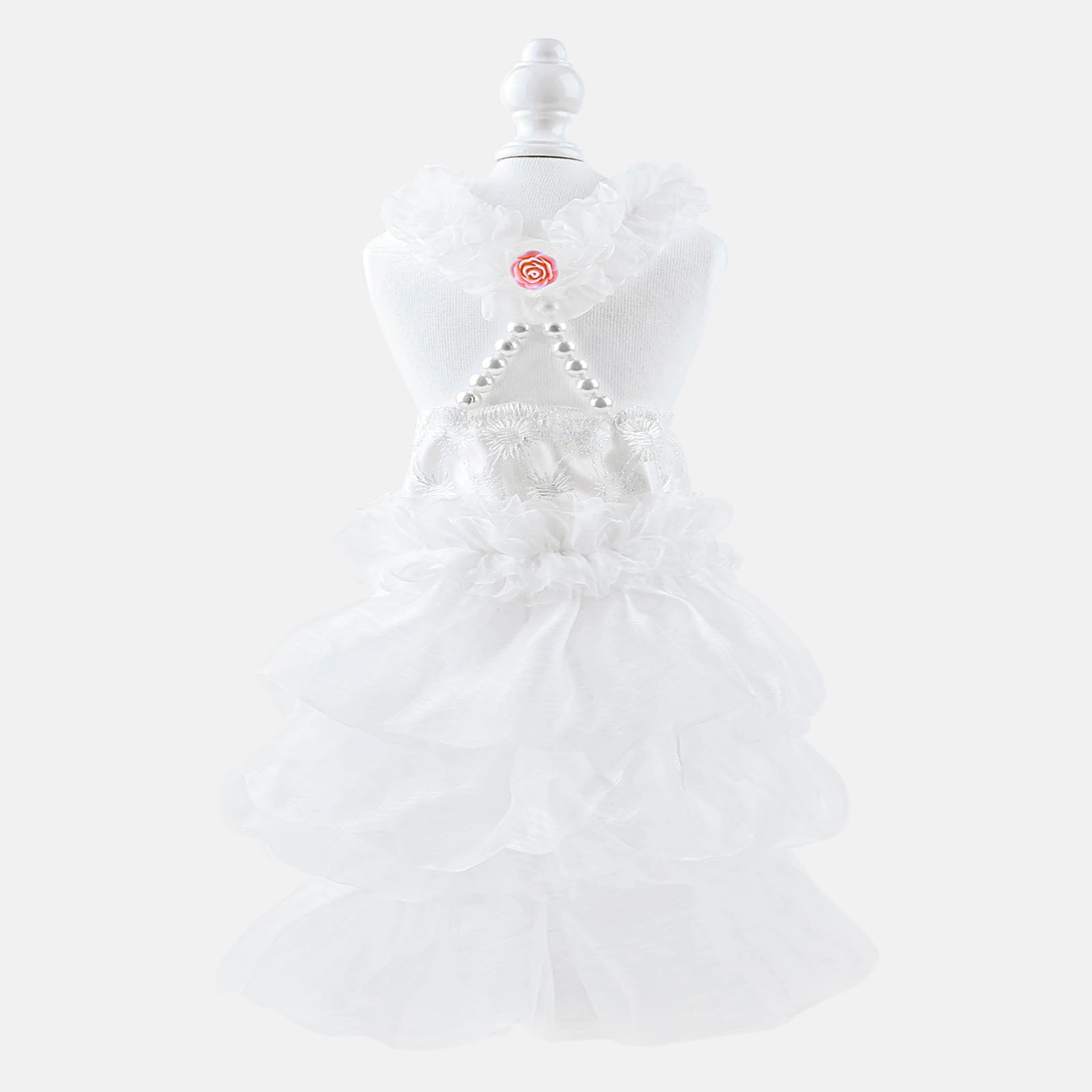 Shiaomin Dog Wedding Dress Bride Outfit With Pearl Necklace And Rose Pet Princess Dress Apparel For Puppy Dog Cat (Large)