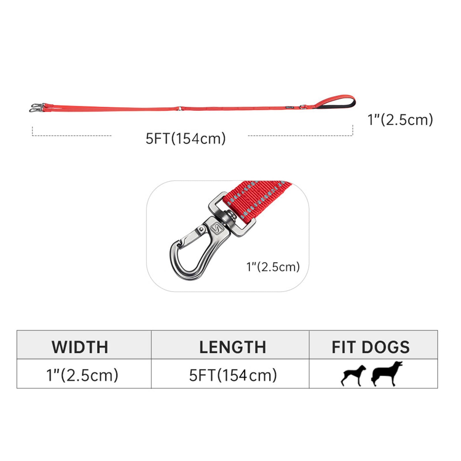 Excellent Elite Spanker Reflective Dual Leash - 5Ft Double Dog Leash With Padded Handle For Two Dogs Walking & Training (Red)