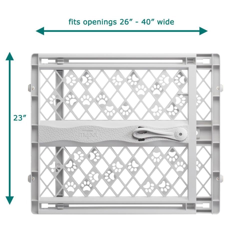 Mypet North States Paws Portable Pet Gate: 26-40' Wide. Pressure Mount. No Tools Needed. Made In Usa. Dog Gate 23' Tall, Expandable, Durable Dog Gates For Doorways, Light Gray