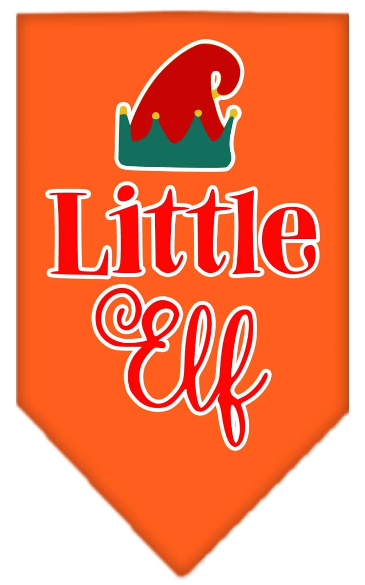 Christmas Pet and Dog Bandana Screen Printed, &quot;Little Elf&quot; Orange Small