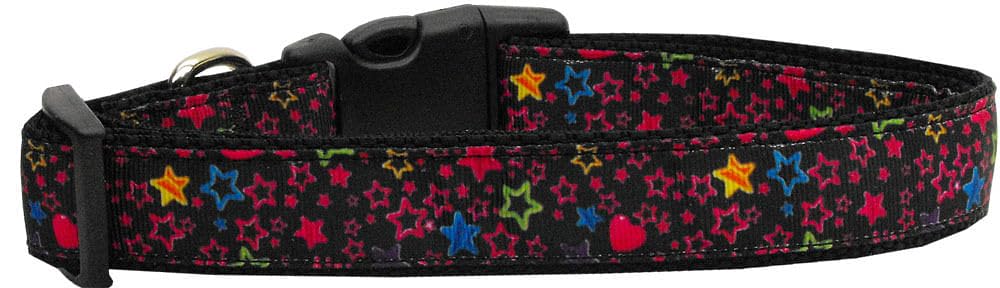 Mirage Pet Products Black Star Nylon Ribbon Collar for Pets, Large