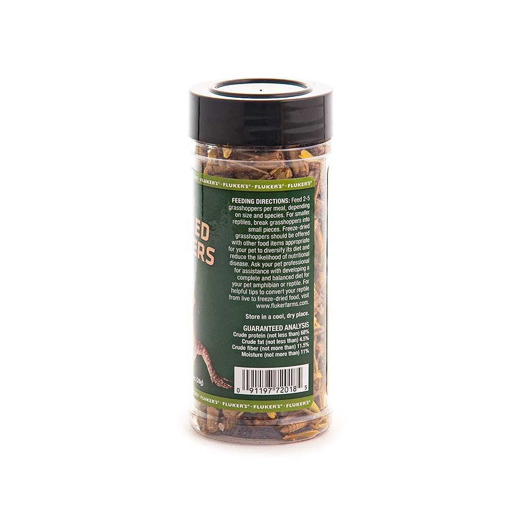 Fluker'S Freeze Dried Grasshoppers, Nutrient-Packed, Ideal For Lizards, Reptiles, Birds, Fish, Hedgehogs, 1.7 Oz