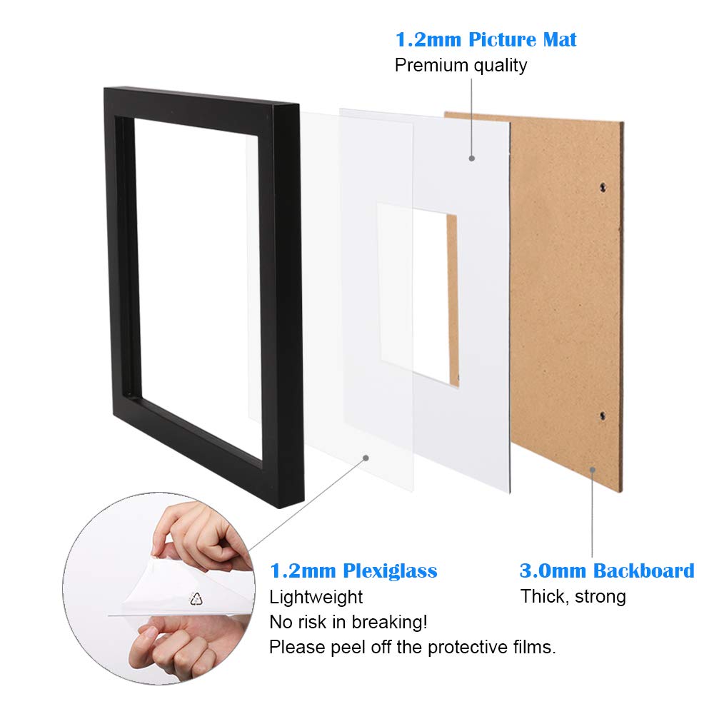 Egofine 8x8 Black Picture Frame - Solid Wood, Table Top & Wall Mount Display, Perfect for Photos and Art