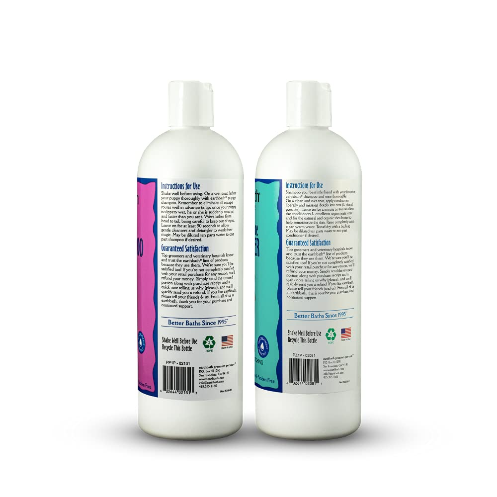 Earthbath, Ultra-Mild Puppy Shampoo And Oatmeal & Aloe Conditioner - Best Dog Shampoo And Conditioner, Made In Usa, 100% Cruelty Free Dog Wash, Soothing Oatmeal Shampoo For Dogs - 16 Oz (1 Set)