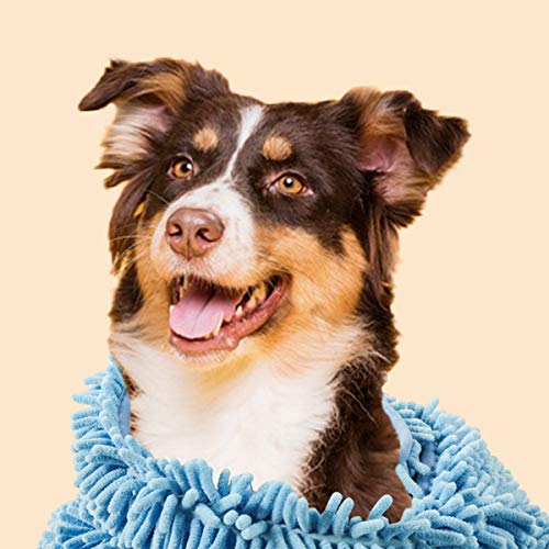 Patas Lague Absorbent Dog Towel For Drying Dogs Large, 35''X15'' Extra Large Microfiber Quick Drying Pet Bath Towel With Hand Pockets, Machine Washable Pet Shammy Blue