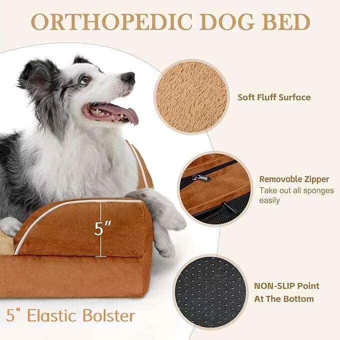 Comfort Expression Xl Dog Beds, Waterproof Dog Bed With Bolster, Extra Large Dog Beds Orthopedic, Washable Dog Bed Sofa Pet Bed With Removable Cover & Non-Slip Bottom(X-Large,Caramel)