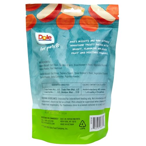 Dole Freshly Fetched Dog Biscuits, Apple & Carrot, 7oz - No Wheat, Corn, Soy, or Artificial Ingredients