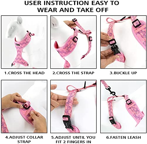 Coowone Dog Harness And Leash Set With Poop Bag Dispenser -Soft Mesh Adjustable And No Pull Dog Harness For Small Medium Large Dogs (L (Neck 14.5'-20'; Chest 18.5'-27'), Orangeleopard)