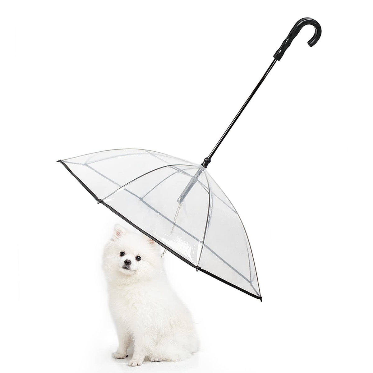 Dog Umbrella For Small Dogs Self-Assembly Pet Umbrella With Chain Leash Doggie Rain Snow Day Walking Umbralla, Easy Assemble, Clear Umbrella Surface