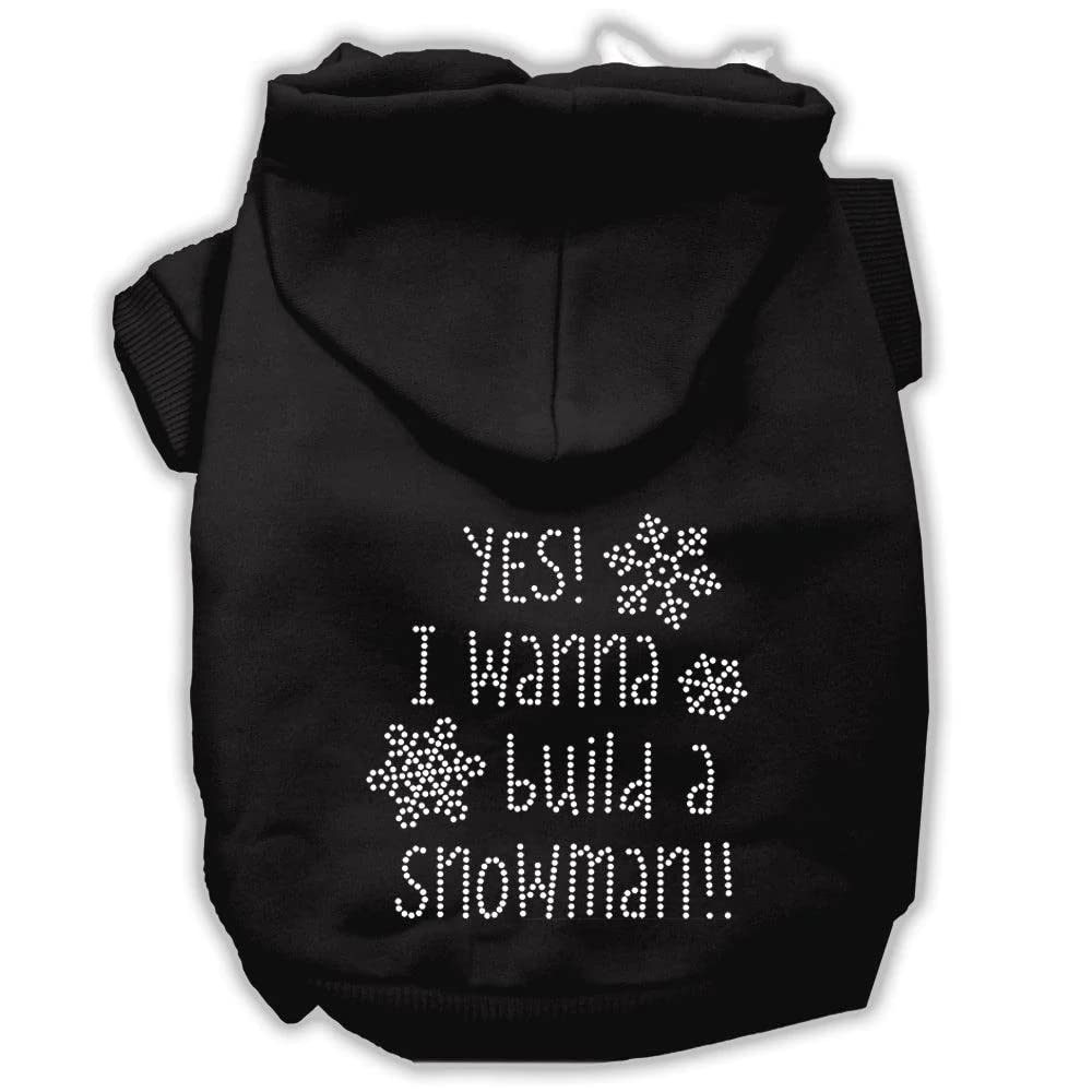 Christmas Pet, Dog & Cat Hoodie Rhinestone, 'Yes! I Want To Build A Snowman' Black 3Xl (25-35 Lbs.)