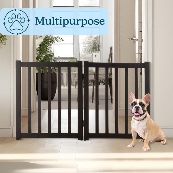 Freestanding Dog Gate - 2-Panel Foldable Indoor Pet Fence - 40x24-Inch Wood Dog Gate for Stairs, Hallways, or Doorways by PETMAK