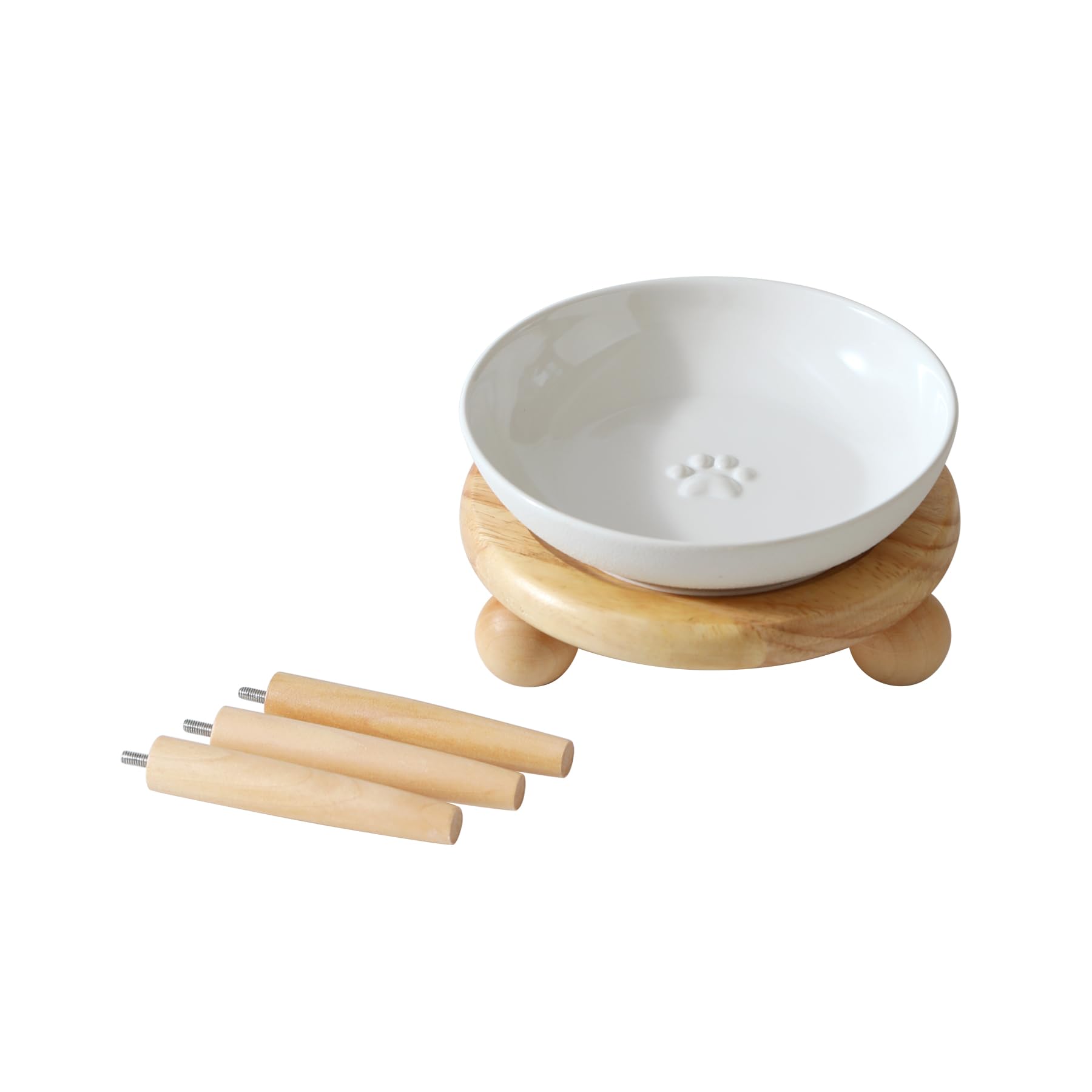 Havniva Raised Ceramic Wide Whisker Friendly Cat Dish, Anti-Slip Food&Water Bowl with 2 Style Stand Adjustable Pet Bowl Set (1Di