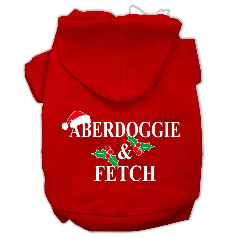 Christmas Pet Dog and Cat Hoodie Screen Printed, Aberdoggie & Fetch Bright Pink XL (14-20 lbs.) \