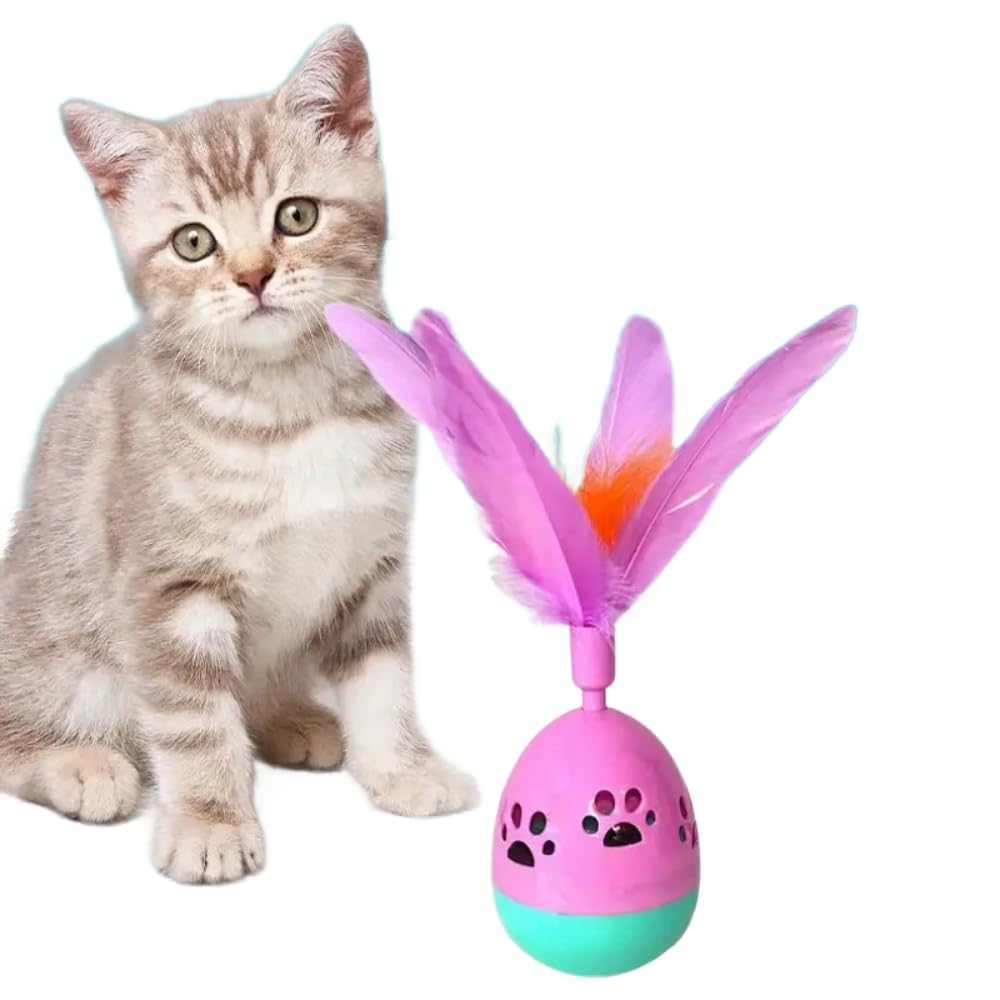 Cozy Puppies 1Pc Bell Feather Tumbler, Whirl Cats Ball Tumbler, Interactive Feathers Pet Toys, Kitten Wobble Training Balls, Col
