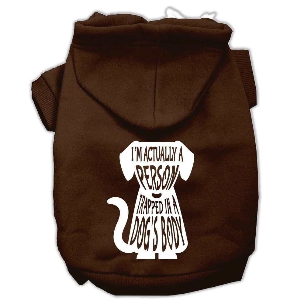 Pet Dog & Cat Hoodie Screen Printed, I'm Actually A Person Trapped in A Dog's Body Brown XL (14-20 lbs.)