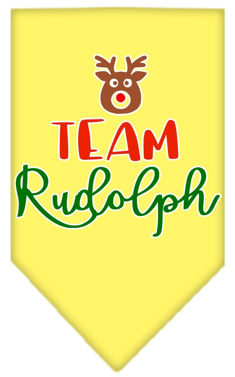 Christmas Pet and Dog Bandana Screen Printed, &quot;Team Rudolph&quot; Yellow Small