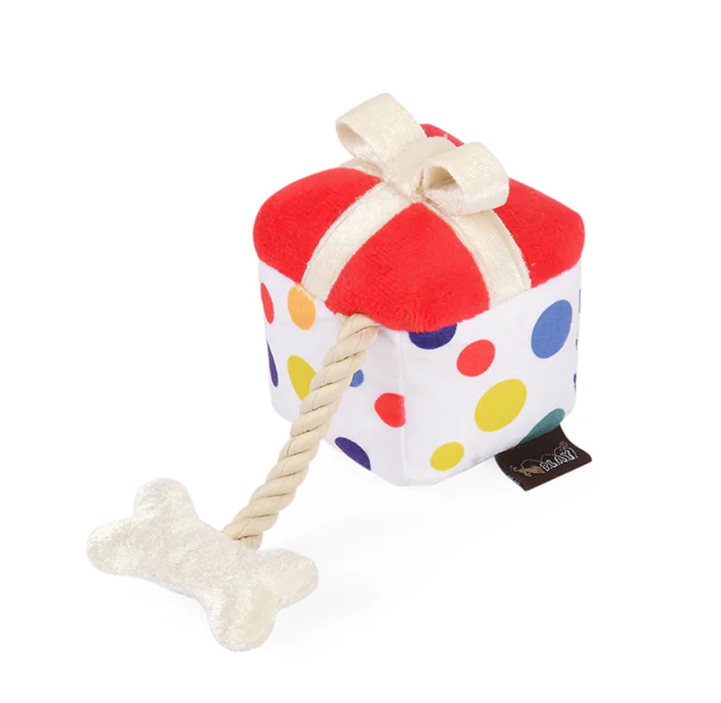 P.L.A.Y. Cute Plush Dog Toy - Birthday Party Celebration Themed Durable Squeaker Chew Toy, Great For Puppies & Small, Medium, La