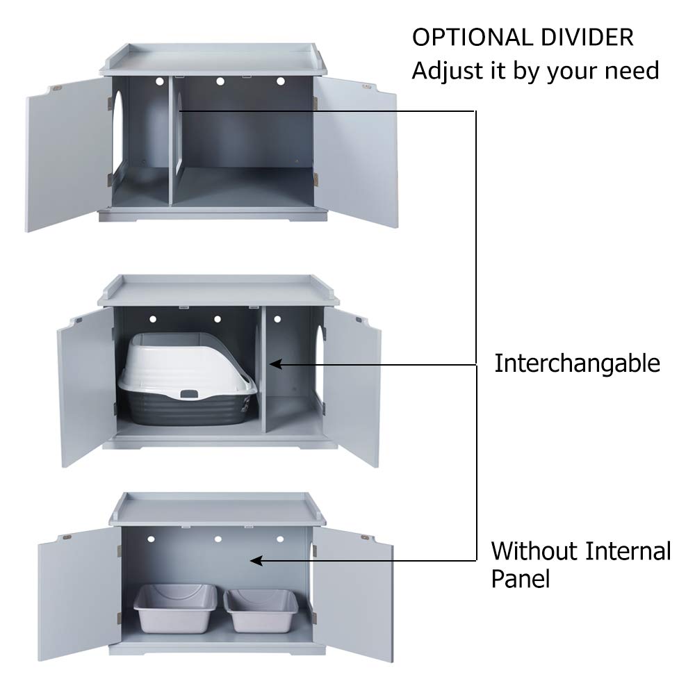 Unipaws Cat Litter Box Enclosure Furniture, Cat Washroom, Hidden Litter Box Cover, Cabinet For Large Cat, Dog Proof Cat Litter Boxes, Hideaway Litter Box, Cat House, Grey