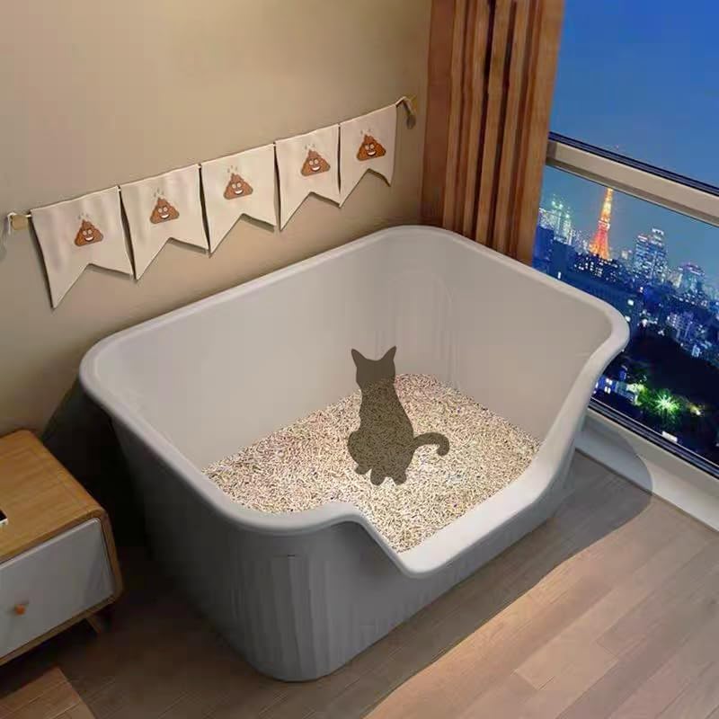 Vealind Largest Xxl Jumbo Cat Litter Box For Big Cats, 31''  21''  16'' Grey Easy Clean Big Tall High Sided Extra Large Cat Litt