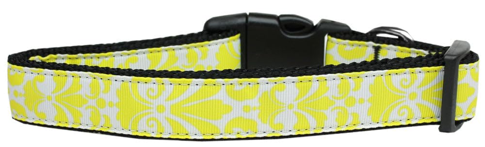 Pet Dog & Cat Nylon Collar, &quot;Damask&quot; *Available in 10 different colors!* Yellow MD Narrow Collar