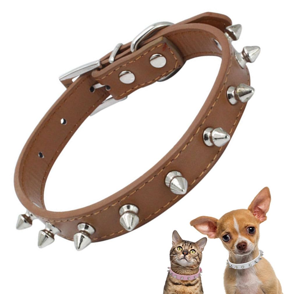 Studded Dog Collar for Small Dogs, Mushrooms Rivet Stud Studded Soft Pu Faux Leather Spike Dog Collar Adjustable for XS Small Me