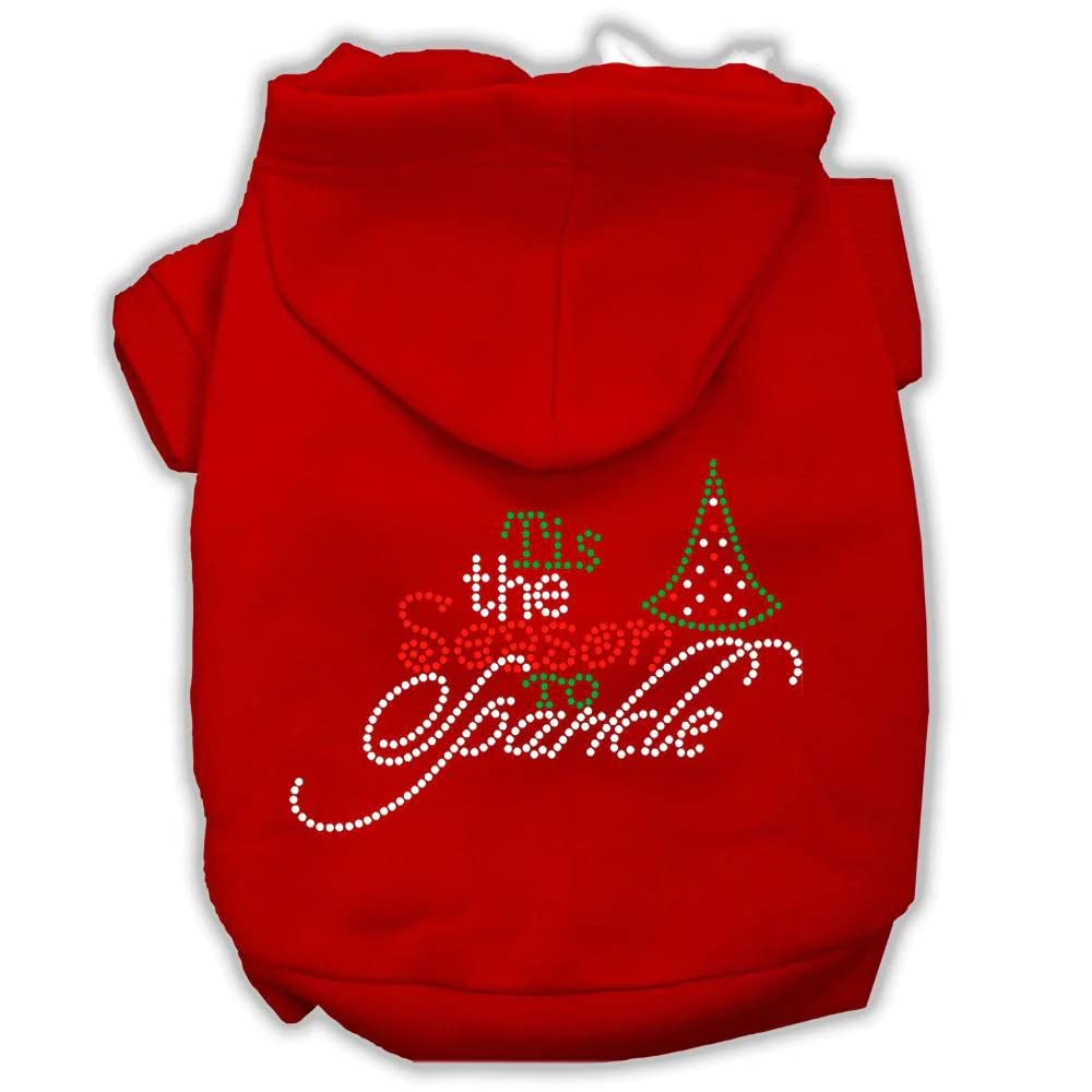 Christmas Pet, Dog & Cat Hoodie Rhinestone, 'Tis The Season To Sparkle' Red 3Xl (25-35 Lbs.)