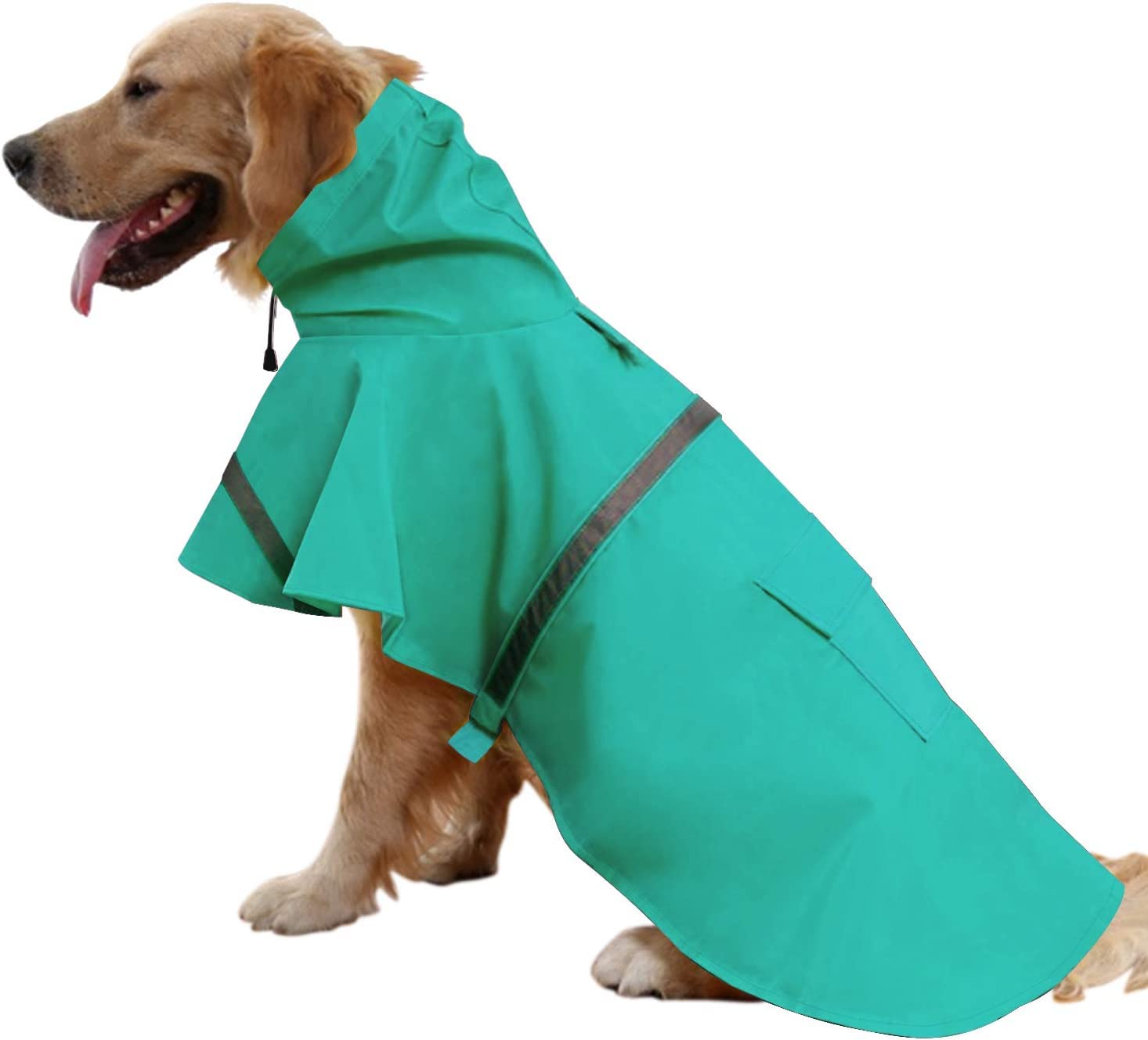 Mikayoo Large Dog Raincoat Adjustable Pet Waterproof Clothes Lightweight Rain Jacket Poncho Hoodies with Strip Reflective(Lake B