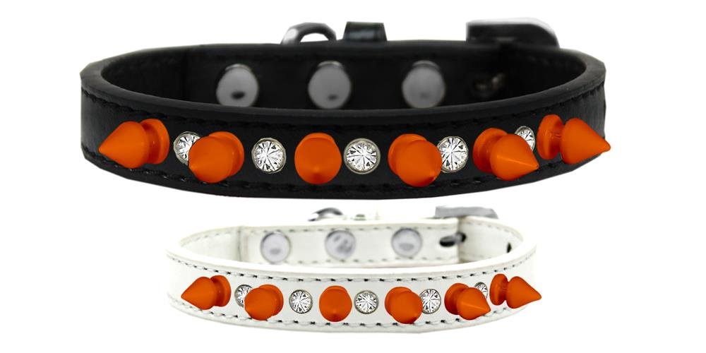 Mirage Pet Products Crystal and Neon Orange Spikes Dog Collar, Size 14, Black
