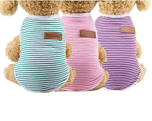 Kutkut Combo Of 3 Striped T-Shirt Puppy Clothes For Small Dogs Cats, Summer Cotton Vest Doggy Tee Tank Top For Shihtzu, Toypoodl