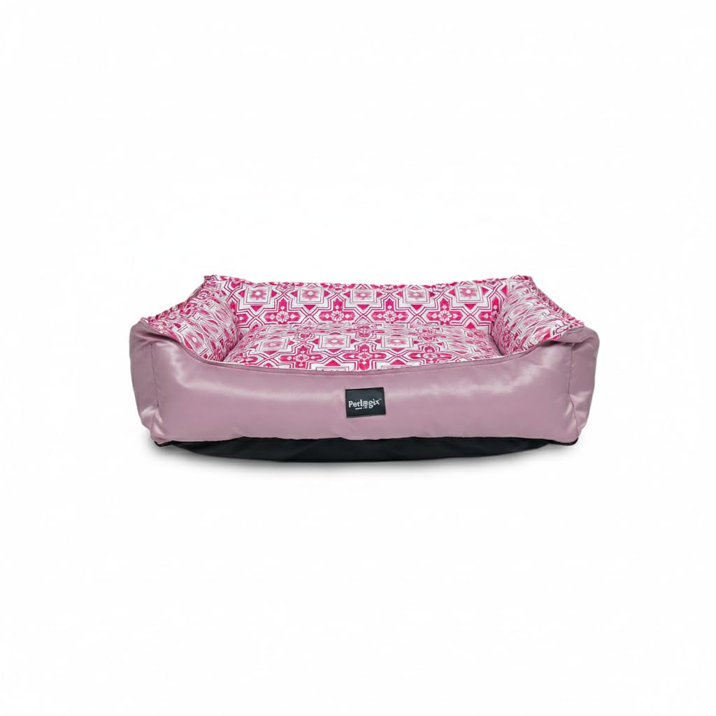 Petlogix Luxury Bolster Dog & Cat Bed Pink Floral Pattern Orthopedic Memory Foam Rectangle Bed, Pet Bed Removable Washable Cover