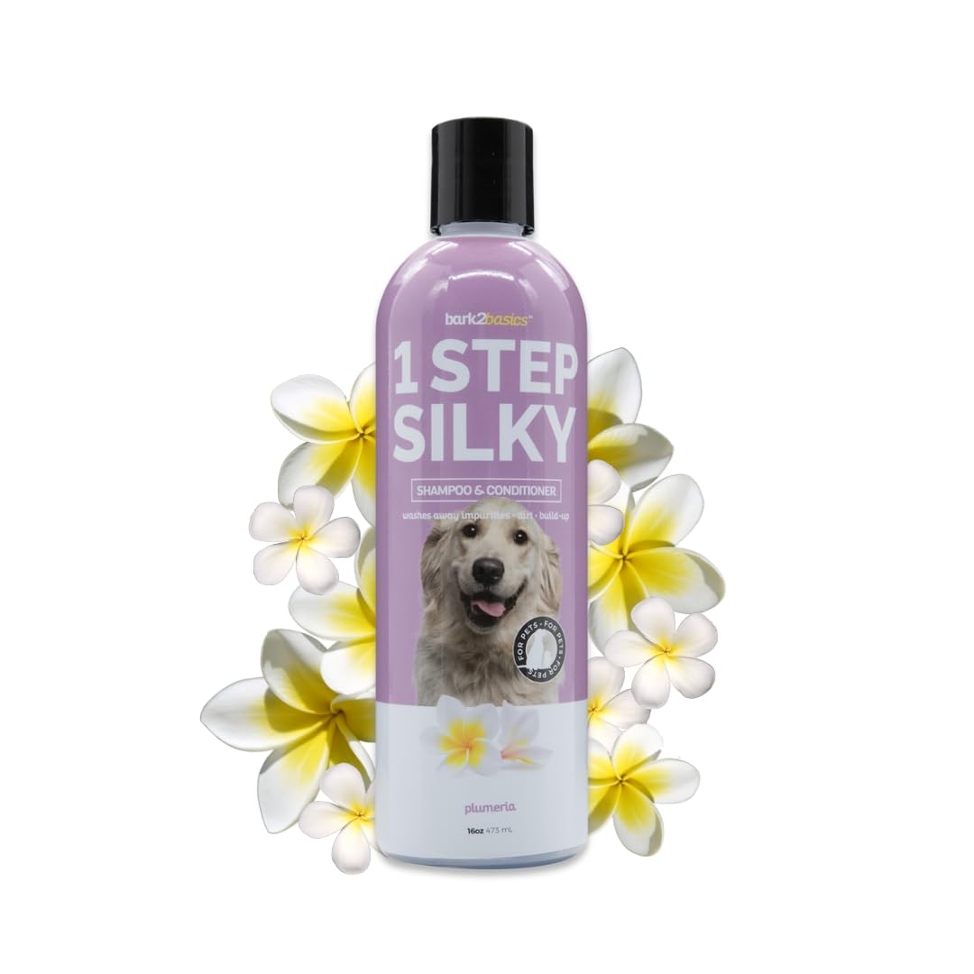 Bark2Basics One Step Silky Dog Shampoo & Conditioner, 16 oz - Natural Ingredients, 2 in 1 Formula, 16 to 1 Concentration, Detang