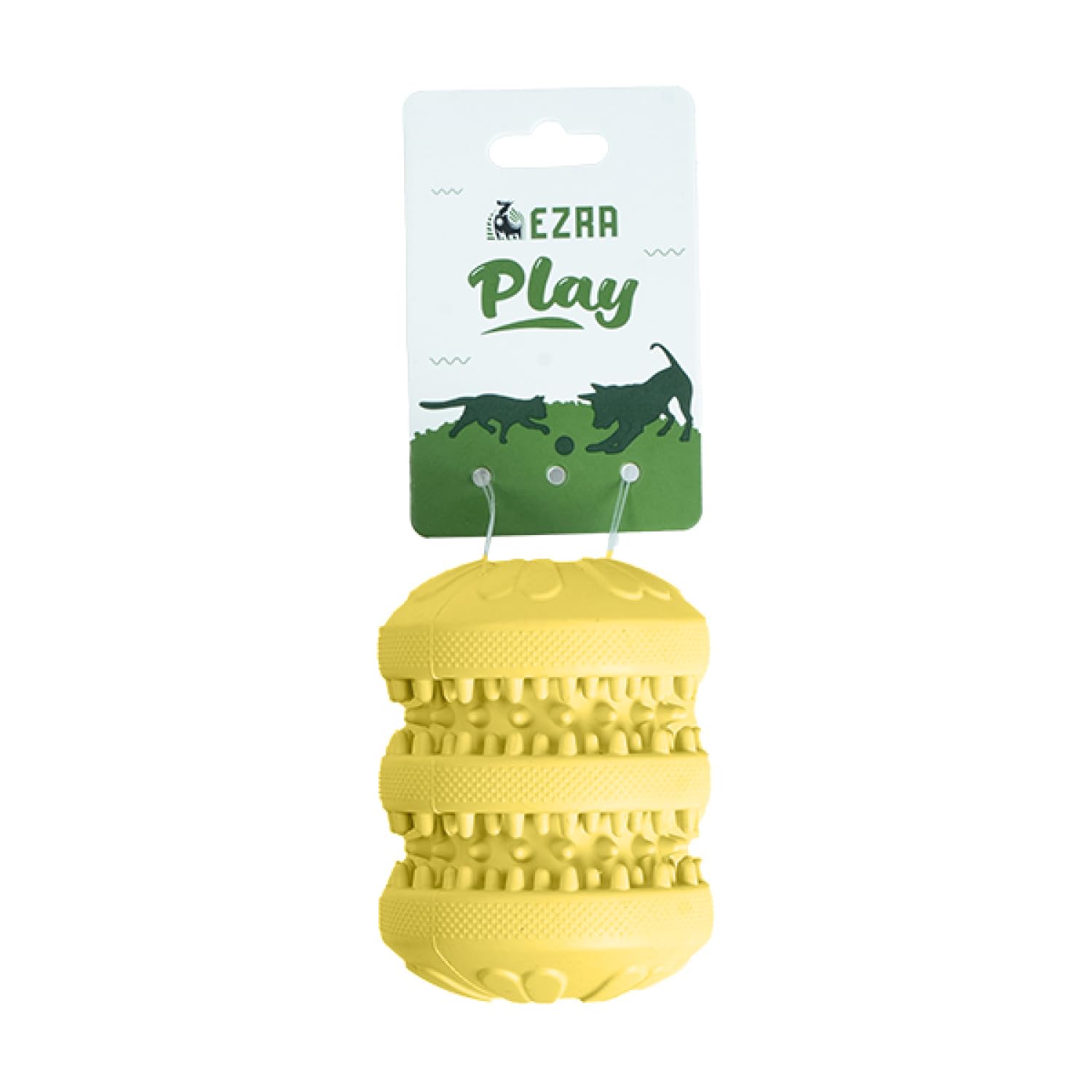 Ezra Play Treat Cylinder Dog Chew Toy  Yellow | Durable NonToxic Rubber, Textured For Dental Health | Interactive Fetch & Chew
