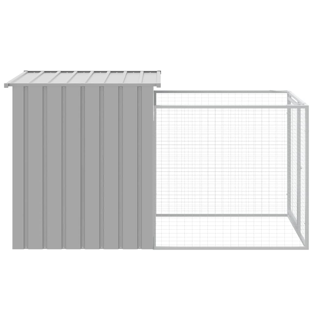 vidaXL Light Gray Galvanized Steel Dog House with Run - Multi-use Outdoor Pet Kennel with Protection Roof and Convenient Access Doors