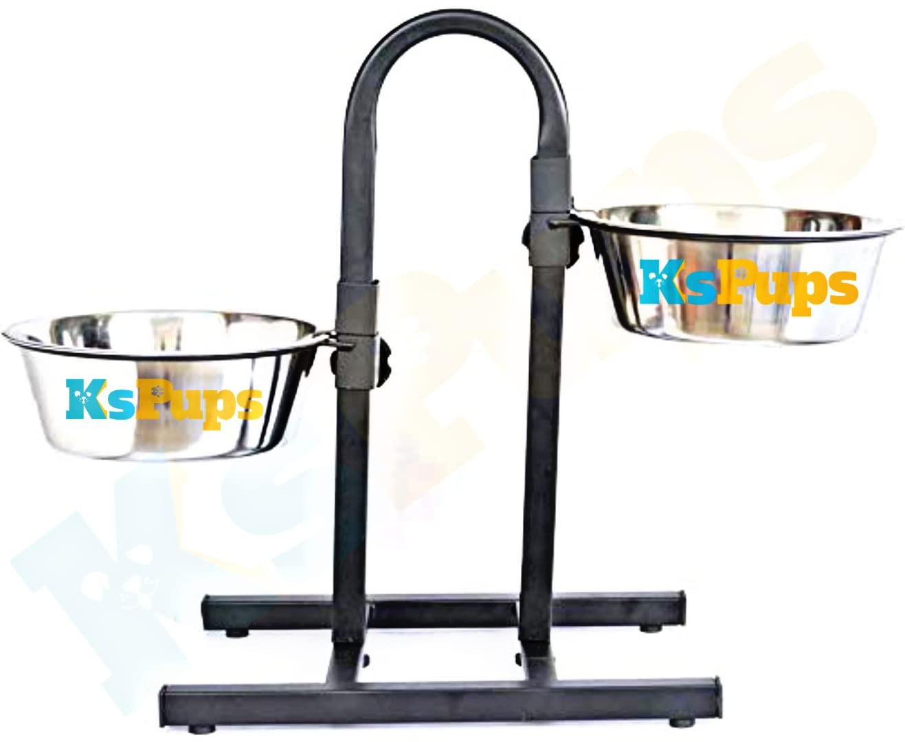Kspups Stainless Steel I Double Diner I Food Bowl Stand I For Dog Adjustable I With 2 Bowls (U Type, Small 1600 Ml)