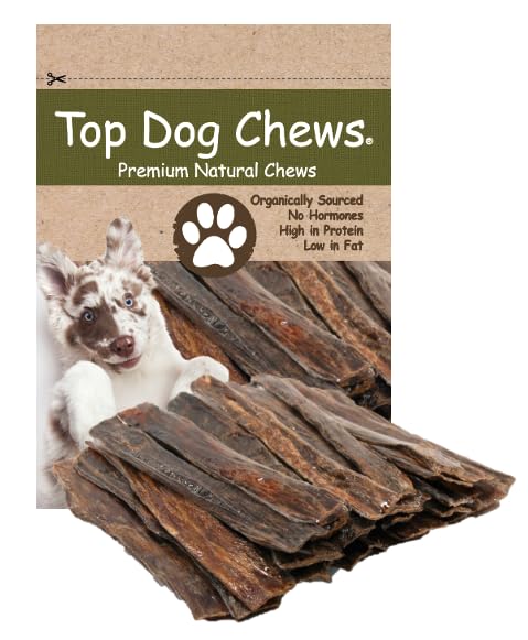 Top Dog Chews 10- 12 Roasted All Natural Beef Esophagus Jerky, 30-Pack - Free Range Beef Gullet Jerky Dental Treats for Dogs, Si