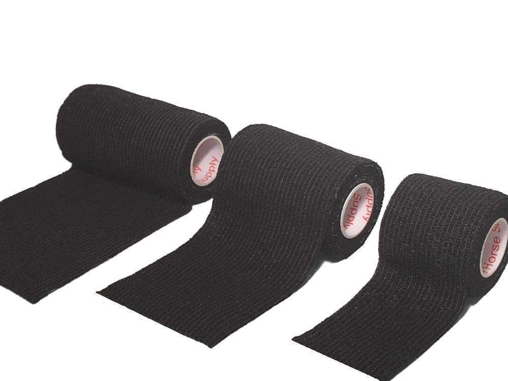 3 Inch Vet Wrap Tape Bulk (Black) (Pack of 12) Self Adhesive Adherent Adhering Flex Bandage Grip Roll for Dog Cat Pet Horse